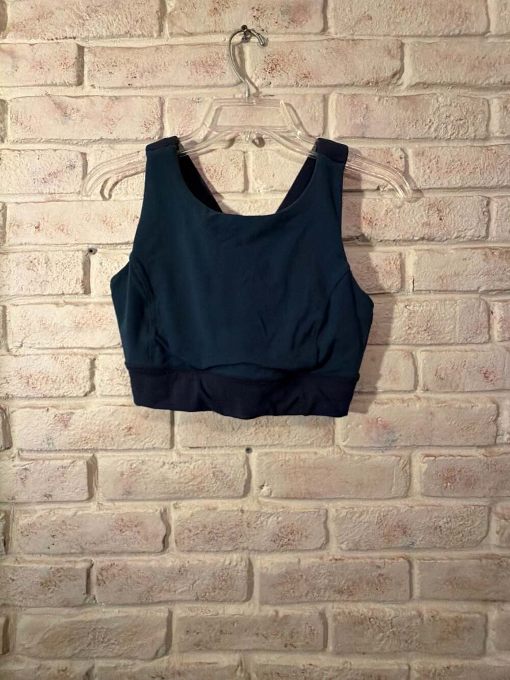 Athleta Sports Bra Size M Dark Teal Blue Cross Back Crop Top
